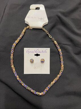 Gloria Vanderbilt Gold-Tone Necklace and Multi-Color Crystal Stud Earrings
